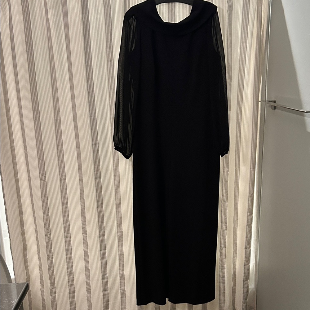 connected apparel Black Long Sleeve Maxi Dress with Sheer Sleeves